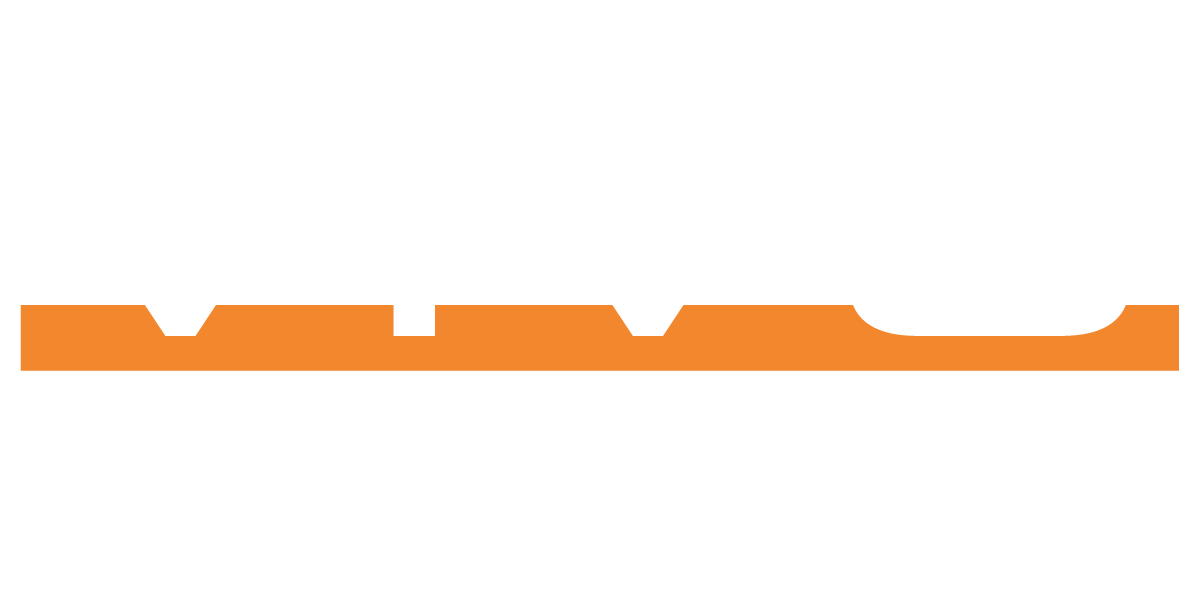 The image features the word "VIVO" in large white letters with an orange underline, followed by the word "LIVING" in smaller white letters.